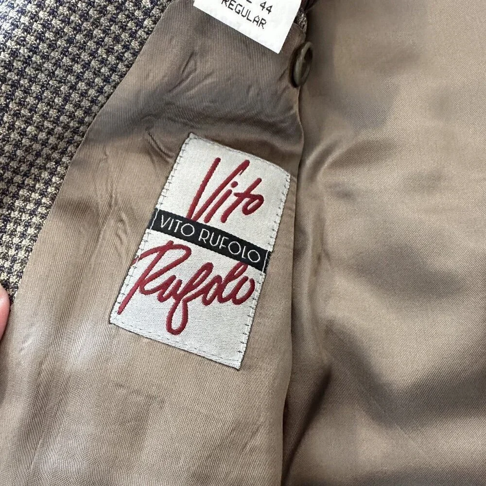 Vito Rufolo Houndstooth Italy Silk Wool 2 Button Sportscoat‎ Blazer Jacket 44R